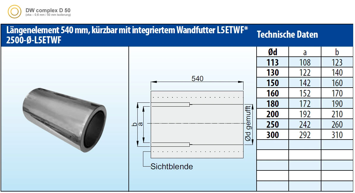 Schornsteinrohr Edelstahl 540 Mm Doppelwandig Kürzbar Wandfutter – Eka Complex D 50 4 Schornsteinrohr Edelstahl 540 Mm Doppelwandig Kürzbar Wandfutter – Eka Complex D 50 – Bild 2