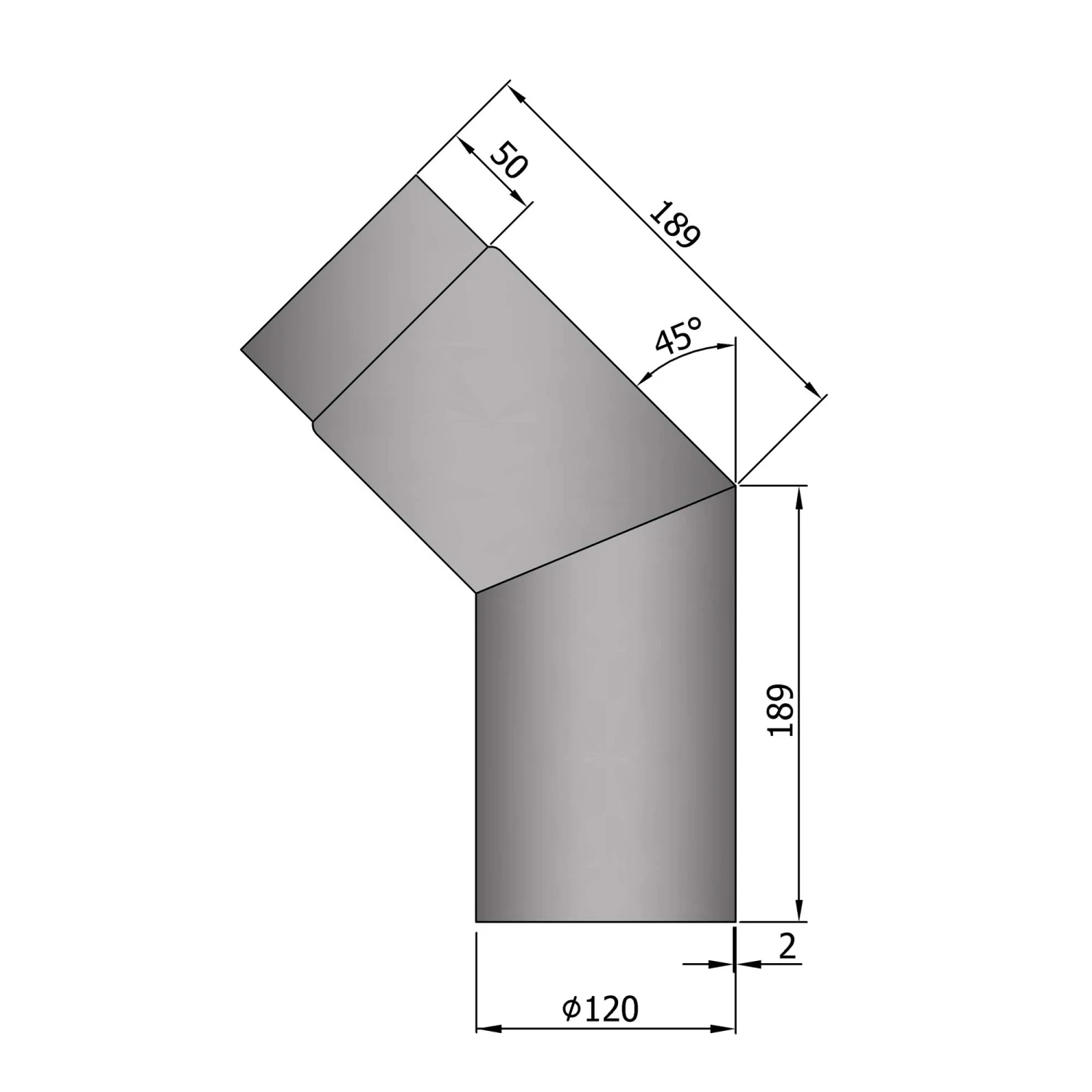 Rauchrohrbogen Stahl 45° Hellgrau 7 Rauchrohrbogen Stahl 45° Hellgrau – Bild 5