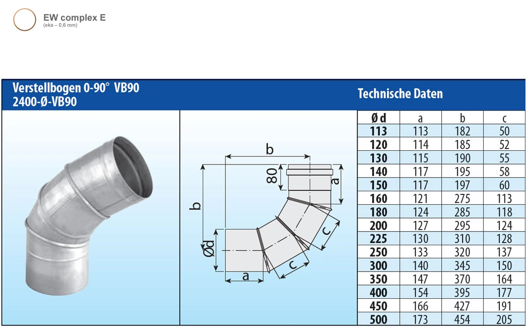 Schornstein Winkel 0-90° Einwandig Verstellbar - Eka Complex E 8 Schornstein Winkel 0-90° Einwandig Verstellbar - Eka Complex E – Bild 6