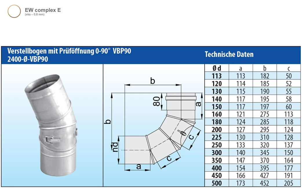 Schornstein Winkel 0-90° Einwandig Mit Prüföffnung - Eka Complex E 8 Schornstein Winkel 0-90° Einwandig Mit Prüföffnung - Eka Complex E – Bild 6