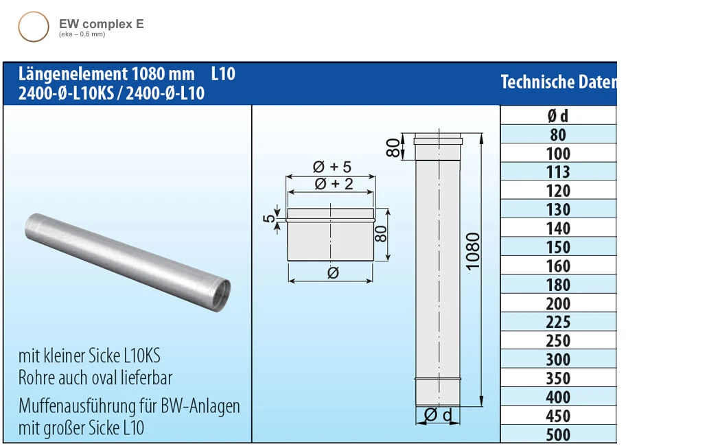 Schornsteinrohr Edelstahl 1080 Mm Einwandig - Eka Complex E 6 Schornsteinrohr Edelstahl 1080 Mm Einwandig - Eka Complex E – Bild 4