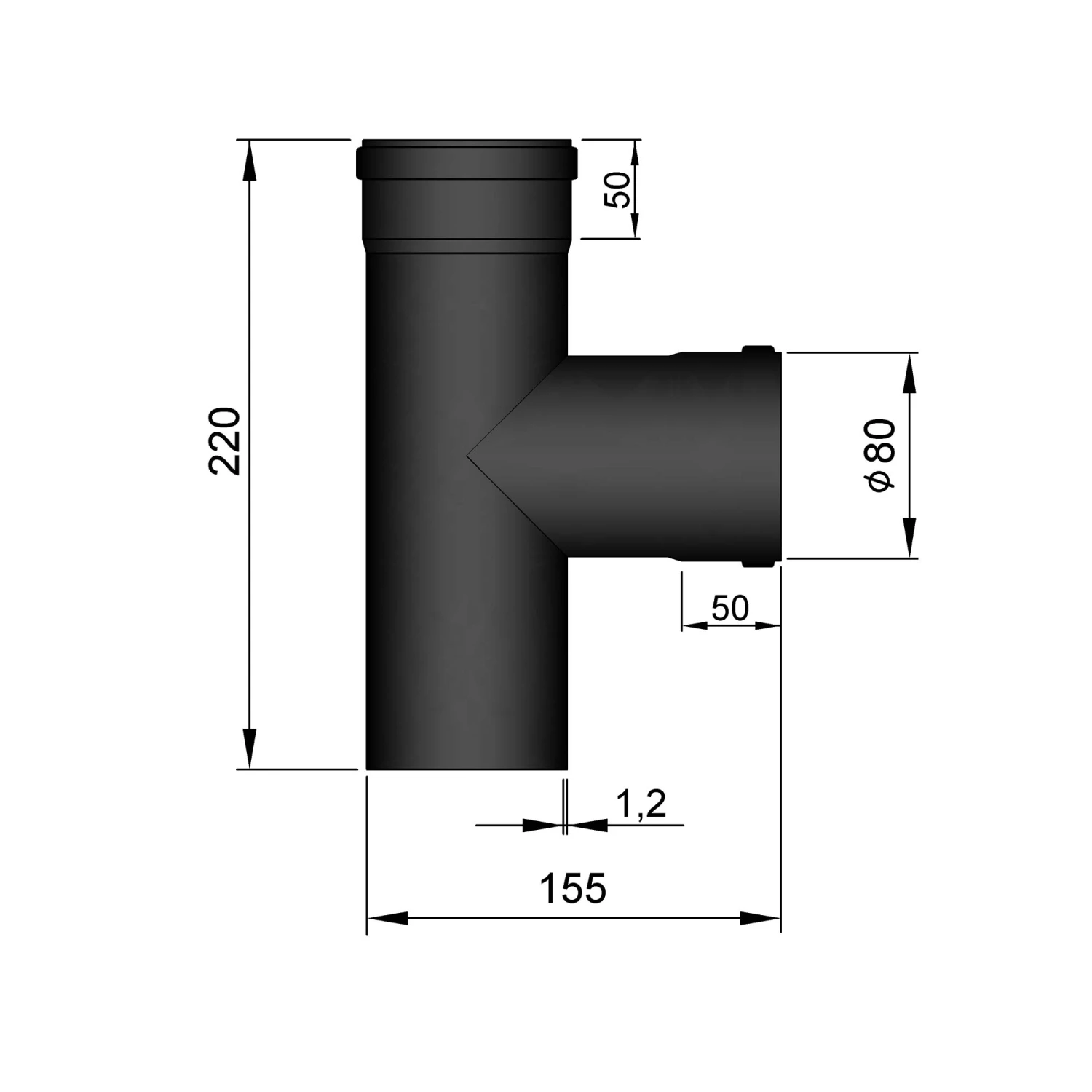 T-Stück Pellet-Ofenrohr Stahl 90° Schwarz, Steckende-Muffe 4 T-Stück Pellet-Ofenrohr Stahl 90° Schwarz, Steckende-Muffe – Bild 2
