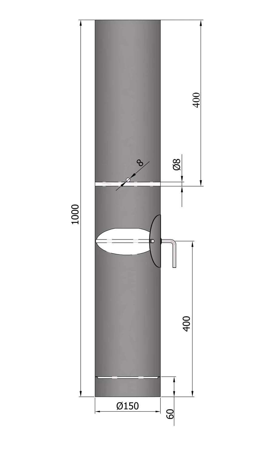 Rauchrohr Stahl 1000 Mm Ø 150 Mm Schwarz Mit Tür, Drosselklappe, Kondensring, Kugelfang 5 Rauchrohr Stahl 1000 Mm Ø 150 Mm Schwarz Mit Tür, Drosselklappe, Kondensring, Kugelfang – Bild 3