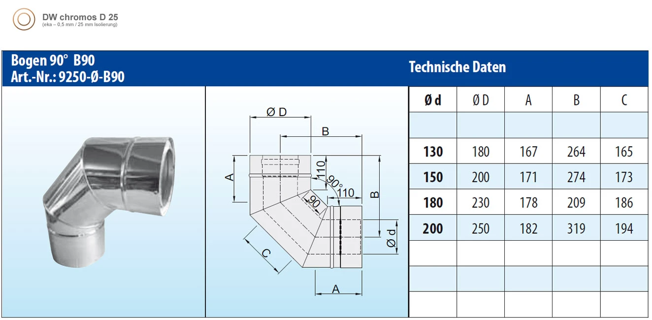 Schornstein Winkel 90° Doppelwandig - Eka Chromos D 25 6 Schornstein Winkel 90° Doppelwandig - Eka Chromos D 25 – Bild 4