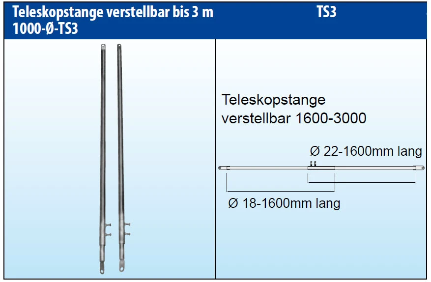 EKA Teleskopstangen V2A Edelstahl, 1600-3000 Mm Verstellbar, Paar 4 EKA Teleskopstangen V2A Edelstahl, 1600-3000 Mm Verstellbar, Paar – Bild 2
