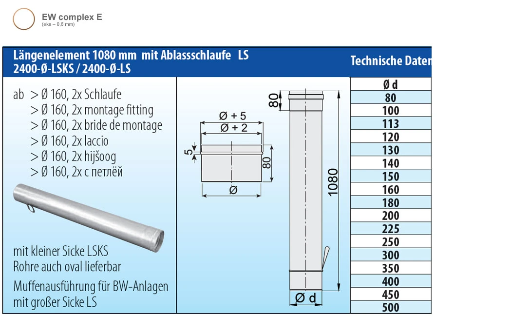 Schornsteinrohr Edelstahl 1080 Mm Einwandig Mit Ablassschlaufe - Eka Complex E 4 Schornsteinrohr Edelstahl 1080 Mm Einwandig Mit Ablassschlaufe - Eka Complex E – Bild 2
