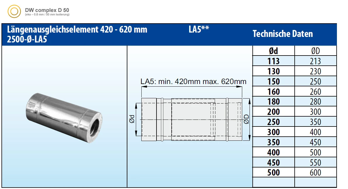 Längenausgleichsrohr 420-620 Mm Doppelwandig Verkupfert - Eka Complex D 50 5 Längenausgleichsrohr 420-620 Mm Doppelwandig Verkupfert - Eka Complex D 50 – Bild 3