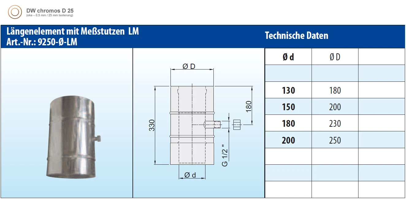 Schornsteinrohr Edelstahl 330 Mm Doppelwandig Mit Messstutzen - Eka Chromos D 25 4 Schornsteinrohr Edelstahl 330 Mm Doppelwandig Mit Messstutzen - Eka Chromos D 25 – Bild 2