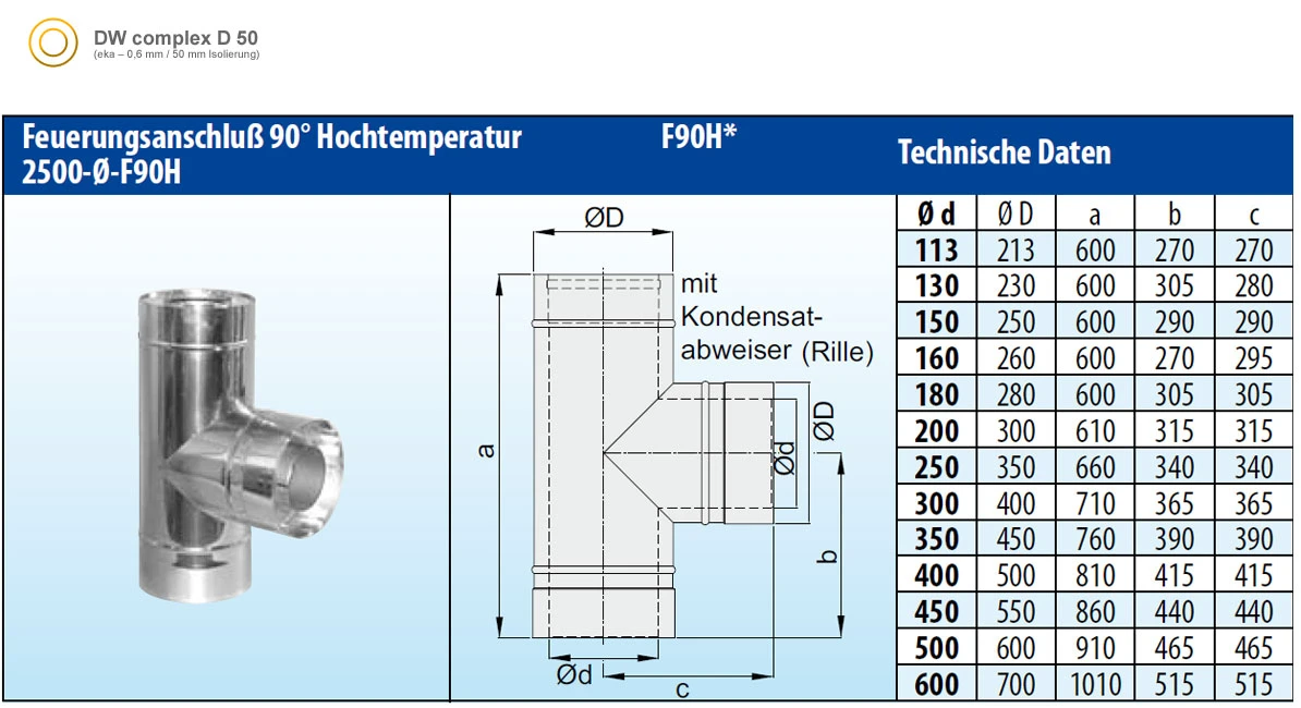 Feuerungsanschluss 90° Hochtemperatur Edelstahl Doppelwandig - Eka Complex D 50 4 Feuerungsanschluss 90° Hochtemperatur Edelstahl Doppelwandig - Eka Complex D 50 – Bild 2