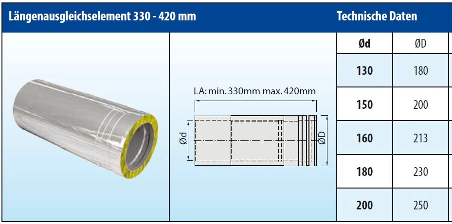 Längenausgleichsrohr 330-420 Mm Doppelwandig - Eka Cosmos D 25 10 Längenausgleichsrohr 330-420 Mm Doppelwandig - Eka Cosmos D 25 – Bild 8