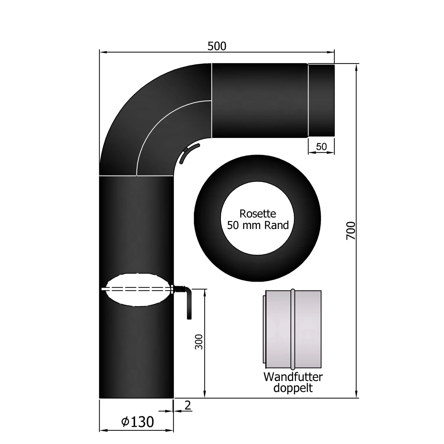Rauchrohr Set Stahl 90° 700 X 500 Mm Schwarz, Gezogen 3 Rauchrohr Set Stahl 90° 700 X 500 Mm Schwarz, Gezogen