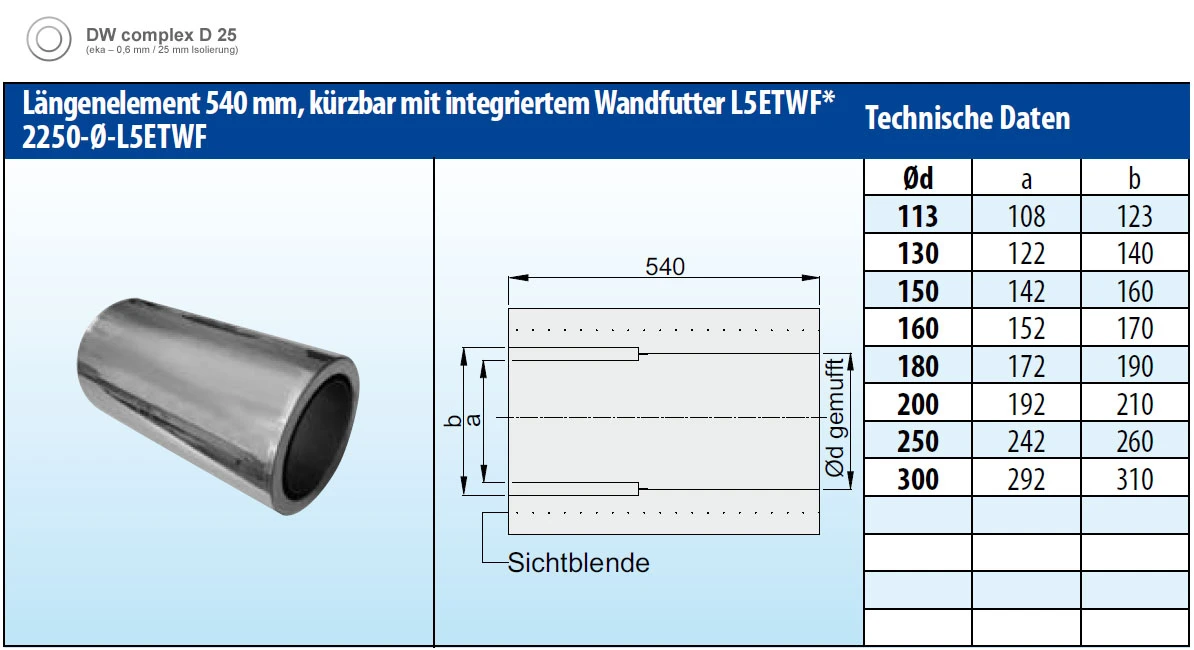 Schornsteinrohr Edelstahl 540 Mm Doppelwandig Kürzbar Wandfutter - Eka Complex D 25 4 Schornsteinrohr Edelstahl 540 Mm Doppelwandig Kürzbar Wandfutter - Eka Complex D 25 – Bild 2
